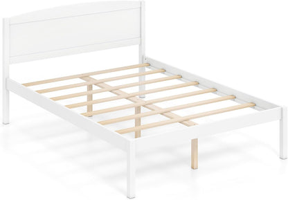Goflame Wooden Bed Frame with Curved Headboard, Wood Slat Support | Farmhouse Platform Bed w/Heavy Duty Mattress Foundation