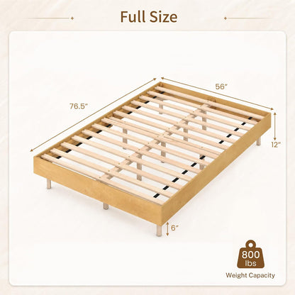 Goflame Wood Floating Bed Frame Queen Size with Smart LED Light, Natural | Modern Platform Bed w/Heavy Duty Mattress Foundation