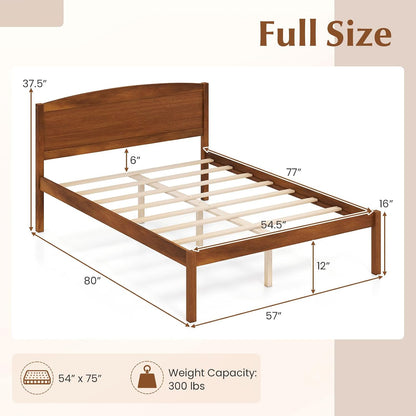 Goflame Wooden Bed Frame with Curved Headboard, Wood Slat Support | Farmhouse Platform Bed w/Heavy Duty Mattress Foundation
