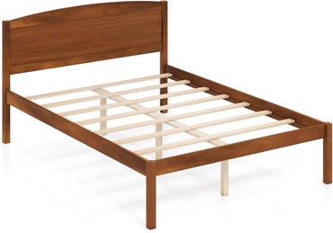 Goflame Wooden Bed Frame with Curved Headboard, Wood Slat Support | Farmhouse Platform Bed w/Heavy Duty Mattress Foundation