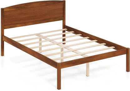 Goflame Wooden Bed Frame with Curved Headboard, Wood Slat Support | Farmhouse Platform Bed w/Heavy Duty Mattress Foundation