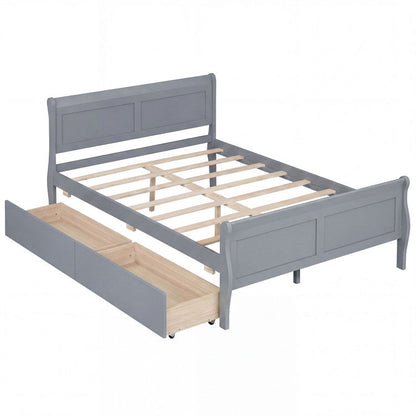Goflame Twin/ Full/ Queen Bed with 2 Storage Drawers Wood Platform Bed with Headboard & Footboard