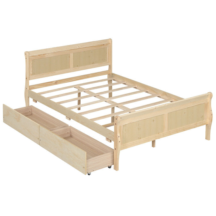 Goflame Twin/ Full/ Queen Bed with 2 Storage Drawers Wood Platform Bed with Headboard & Footboard