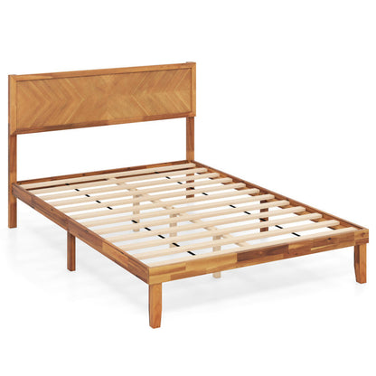 Goflame Wood Twin Bed/Full Size Bed/Queen Bed Frames with Headboard, Solid Acacia Wood Platform Bed with 12 Strong Wooden Slat Support