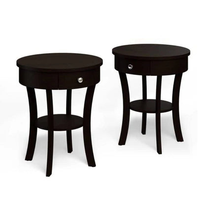 Goflame Round End Table with Drawer, 2-Tier Wood Side Table w/Open Shelf