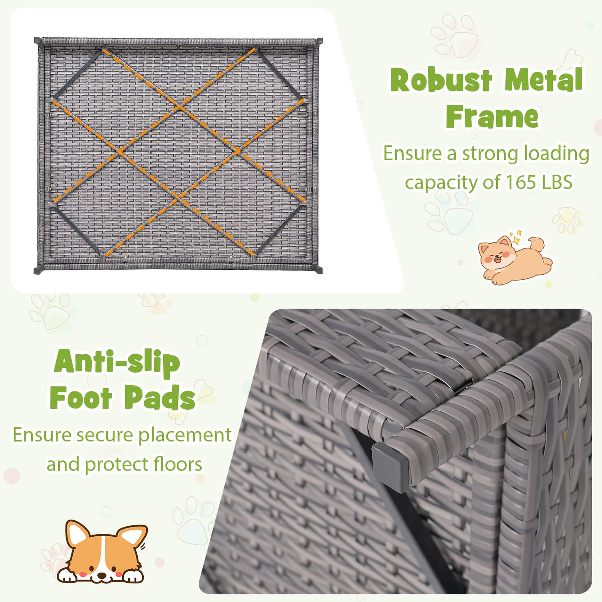 Goflame Outdoor Wicker Dog House with Roof Canopy & Washable Cushion