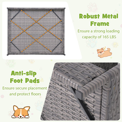 Goflame Outdoor Wicker Dog House with Roof Canopy & Washable Cushion