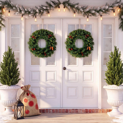 GOFLAME 24” Christmas Wreath with 10 Pine Cones and 50 LED Lights (Green)