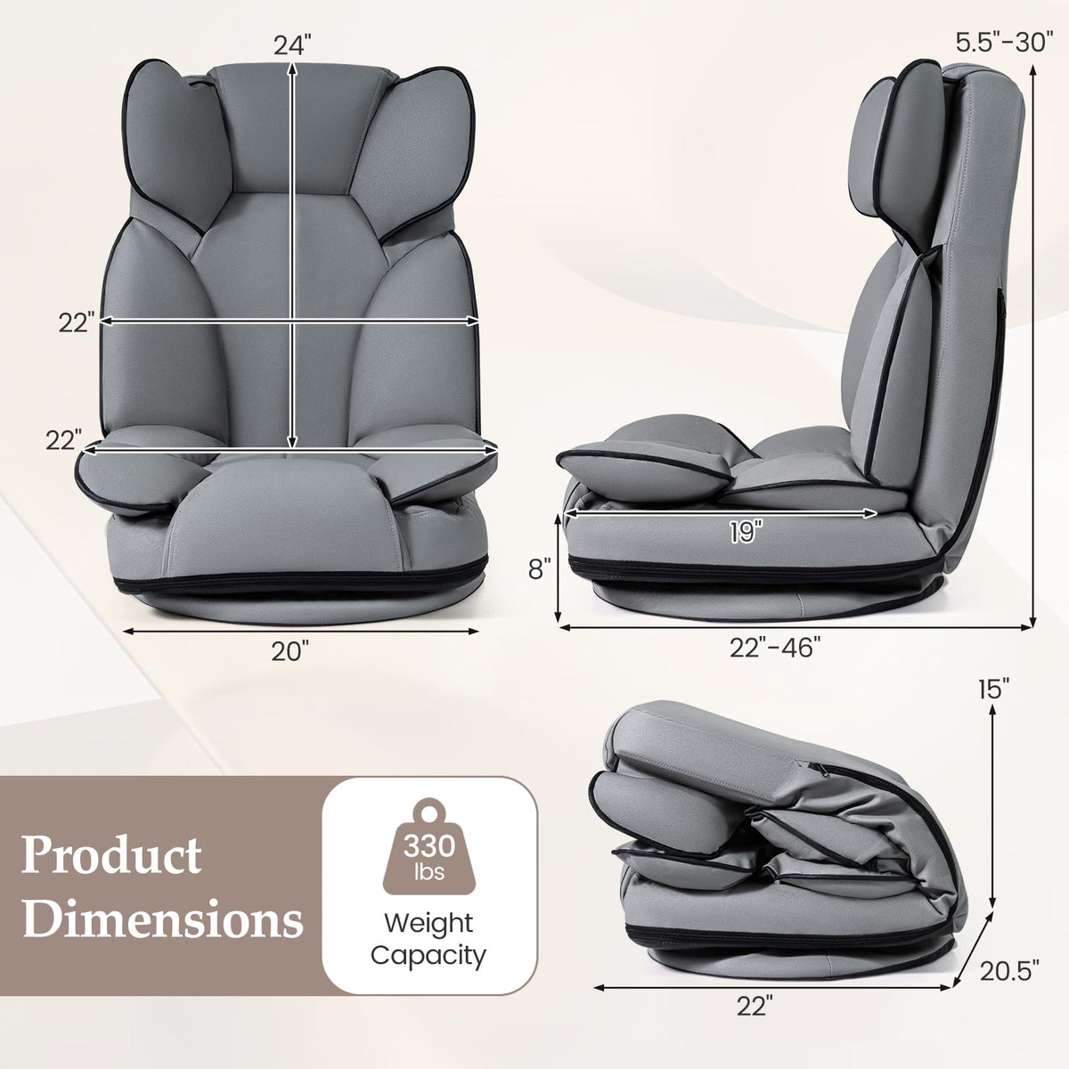 Goflame 360° Swivel Floor Gaming Chair with 6-Position Adjustable Backrest & Sponge Filling