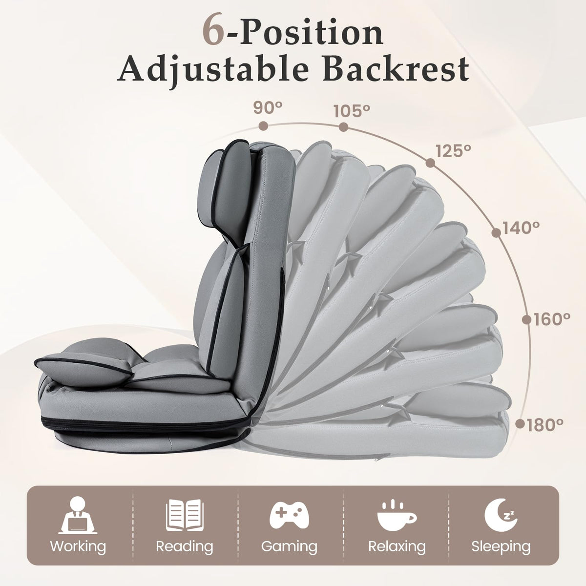 Goflame 360° Swivel Floor Gaming Chair with 6-Position Adjustable Backrest & Sponge Filling