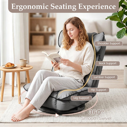Goflame 360° Swivel Floor Gaming Chair with 6-Position Adjustable Backrest & Sponge Filling