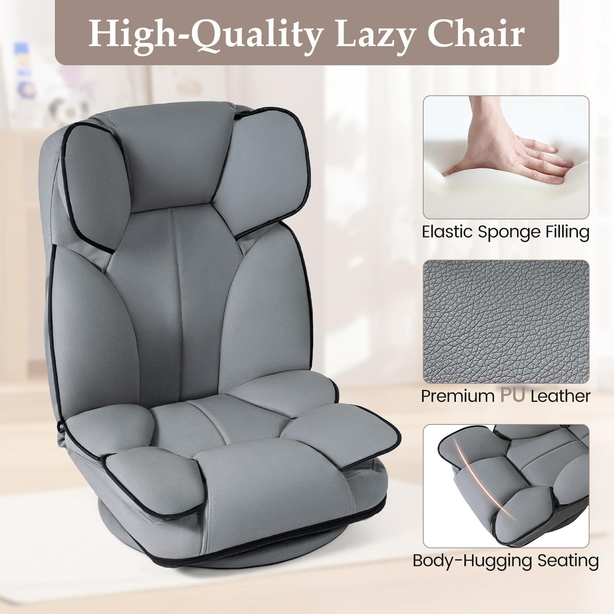 Goflame 360° Swivel Floor Gaming Chair with 6-Position Adjustable Backrest & Sponge Filling