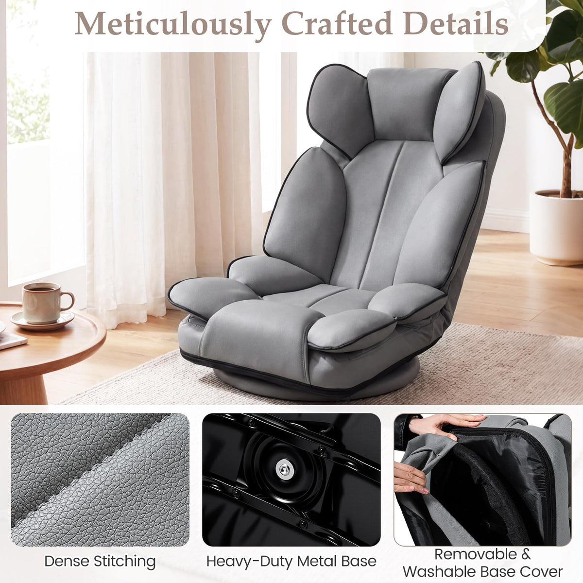Goflame 360° Swivel Floor Gaming Chair with 6-Position Adjustable Backrest & Sponge Filling