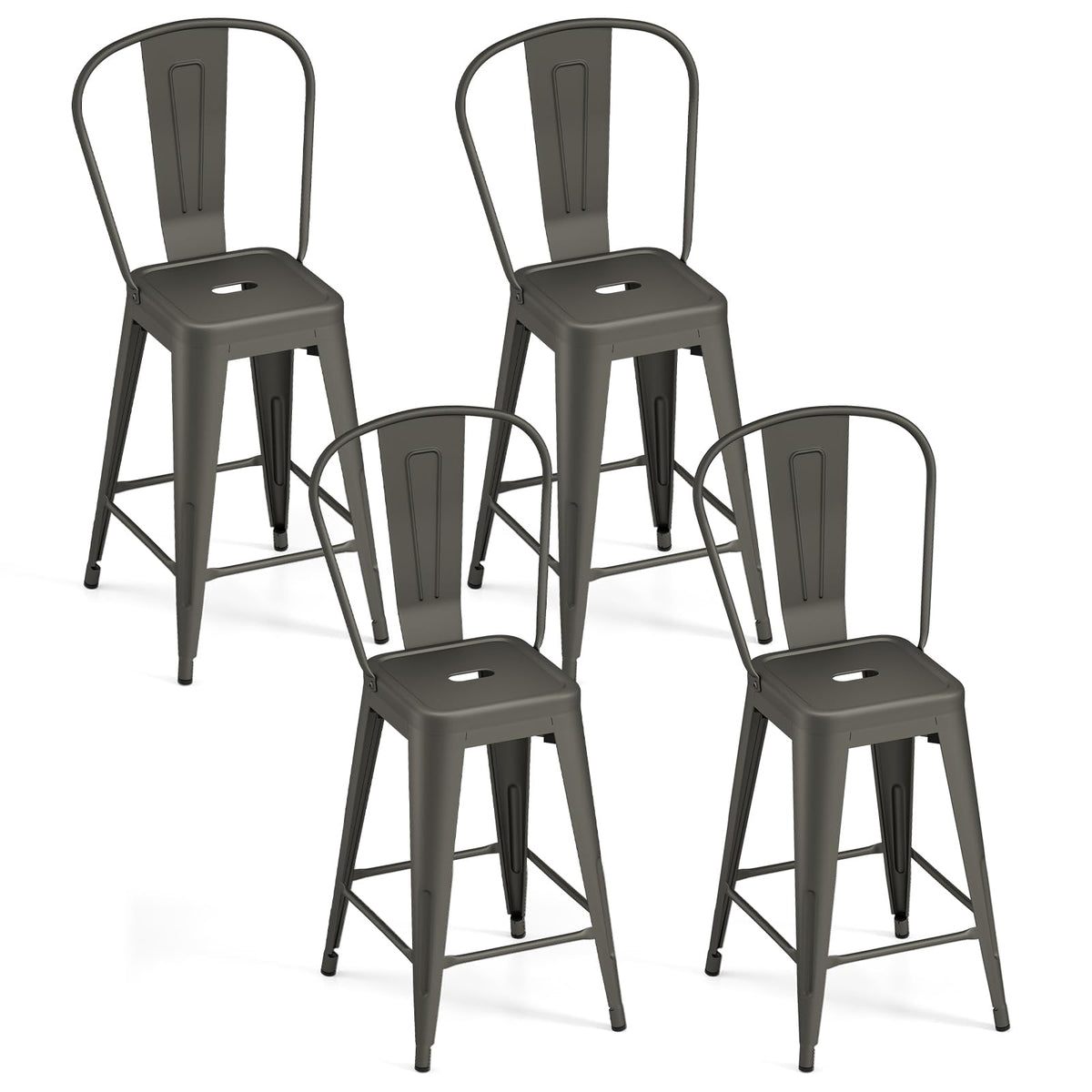 Goflame 24" Metal Bar Stools Set of 4 w/Removable Back & Integrated Footrest