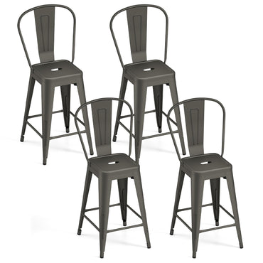 Goflame 24" Metal Bar Stools Set of 4 w/Removable Back & Integrated Footrest