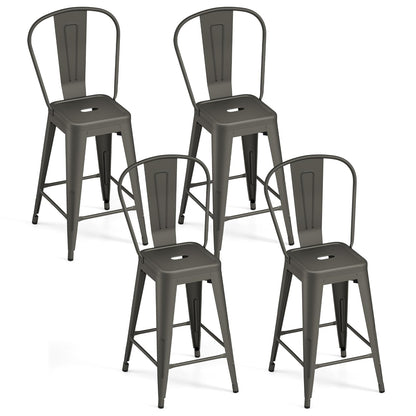 Goflame 24" Metal Bar Stools Set of 4 w/Removable Back & Integrated Footrest