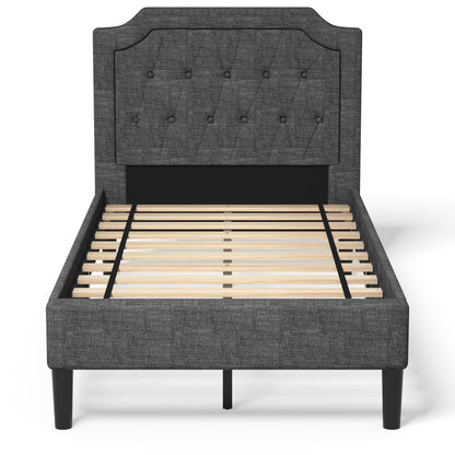 Twin Size Upholstered Bed Base with Button Stitched Headboard