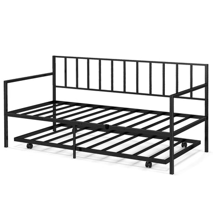 Daybed with Trundle Twin Size, Space-Saving Sofa Bed Frame with Rolling Pull-Out Bed