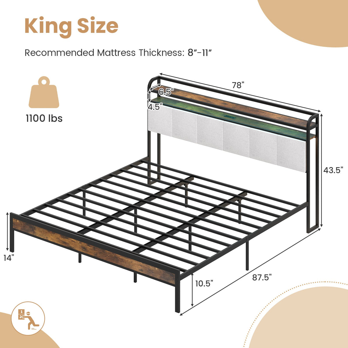 Goflame King/Queen/Full/Twin Size Bed Frame with Storage Headboard