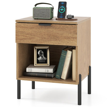 Goflame Mid Century Modern Nightstand with Charging Station