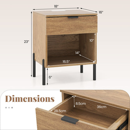 Goflame Mid Century Modern Nightstand with Charging Station