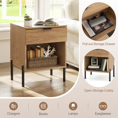 Goflame Mid Century Modern Nightstand with Charging Station