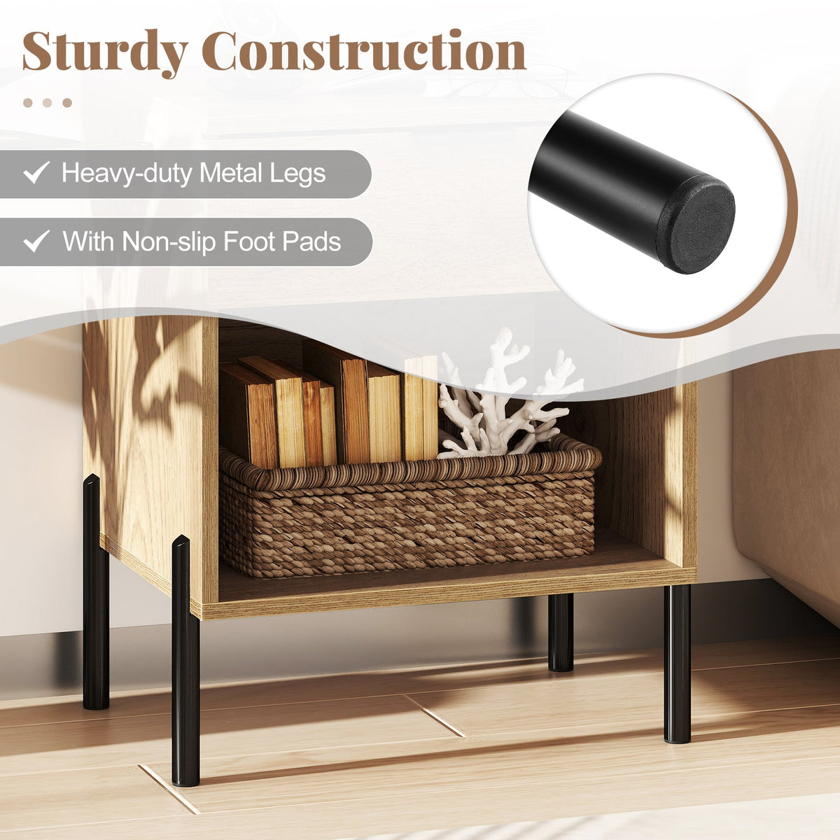 Goflame Mid Century Modern Nightstand with Charging Station