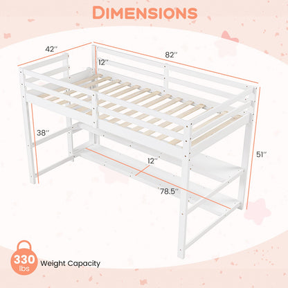 Goflame Twin Low Loft Bed with Storage Shelves