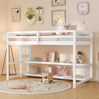 Goflame Twin Low Loft Bed with Storage Shelves