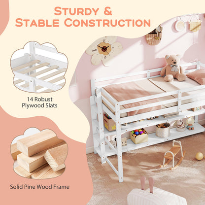 Goflame Twin Low Loft Bed with Storage Shelves
