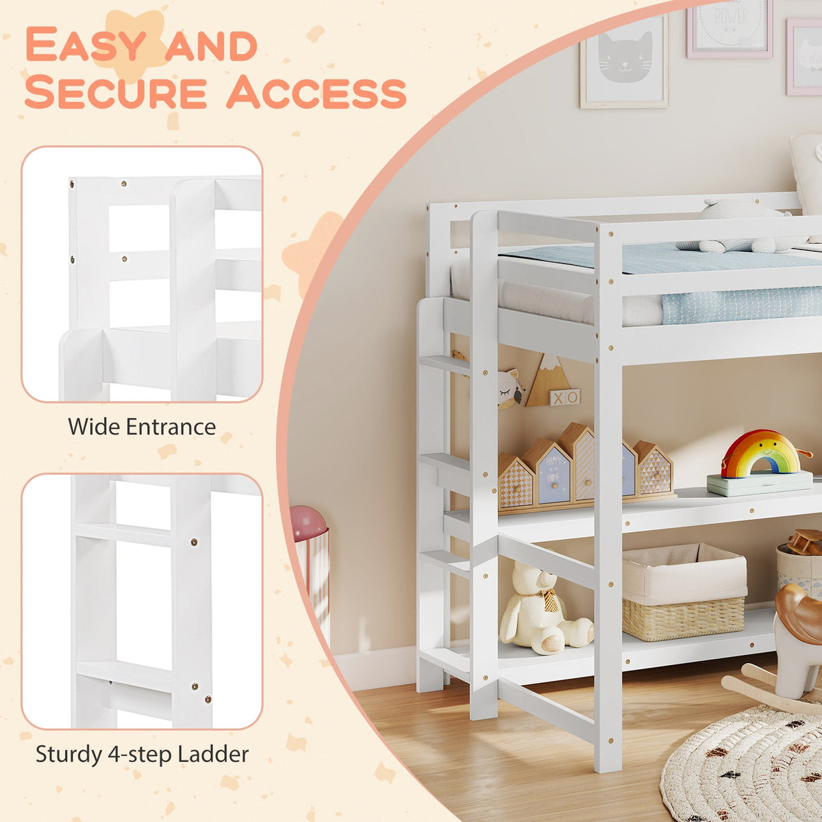 Goflame Twin Low Loft Bed with Storage Shelves