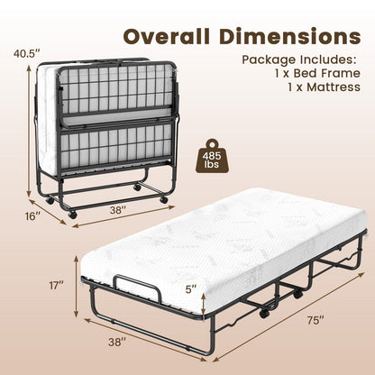 Goflame Folding Bed with 5-Inch Mattress 75" x 38" Twin Size Foldable Guest Bed