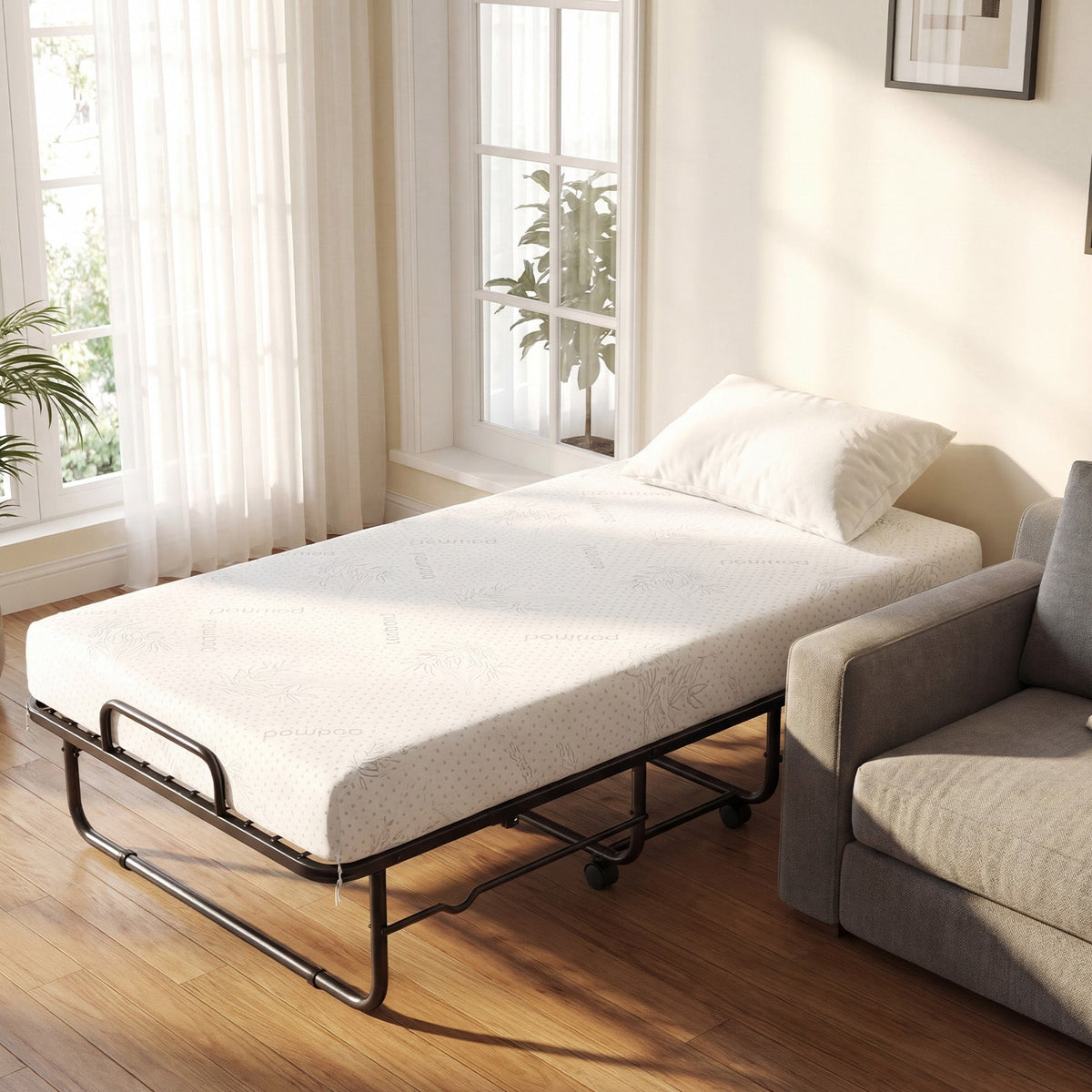 Goflame Folding Bed with 5-Inch Mattress 75" x 38" Twin Size Foldable Guest Bed