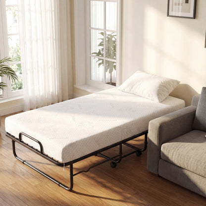 Goflame Folding Bed with 5-Inch Mattress 75" x 38" Twin Size Foldable Guest Bed