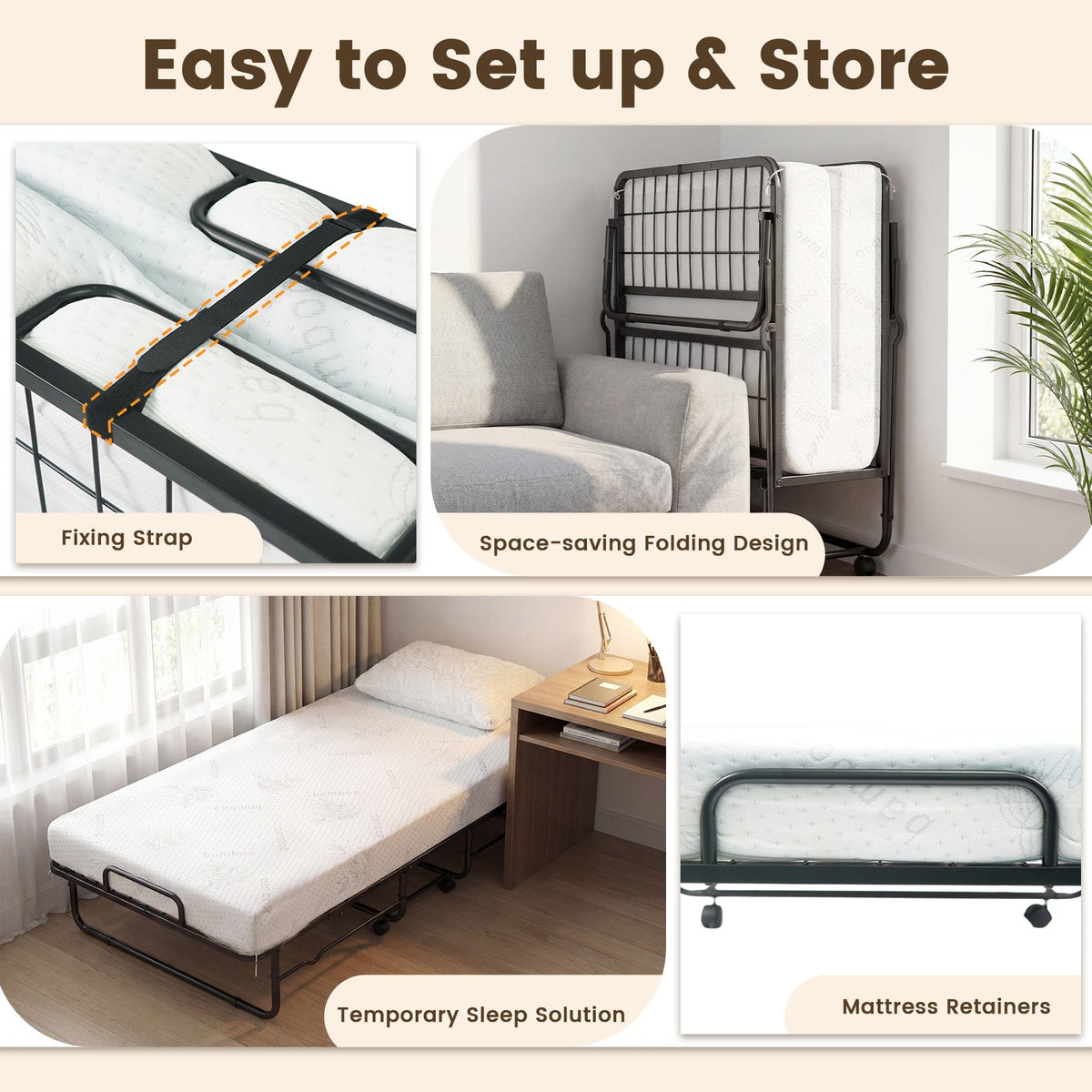 Goflame Folding Bed with 5-Inch Mattress 75" x 38" Twin Size Foldable Guest Bed