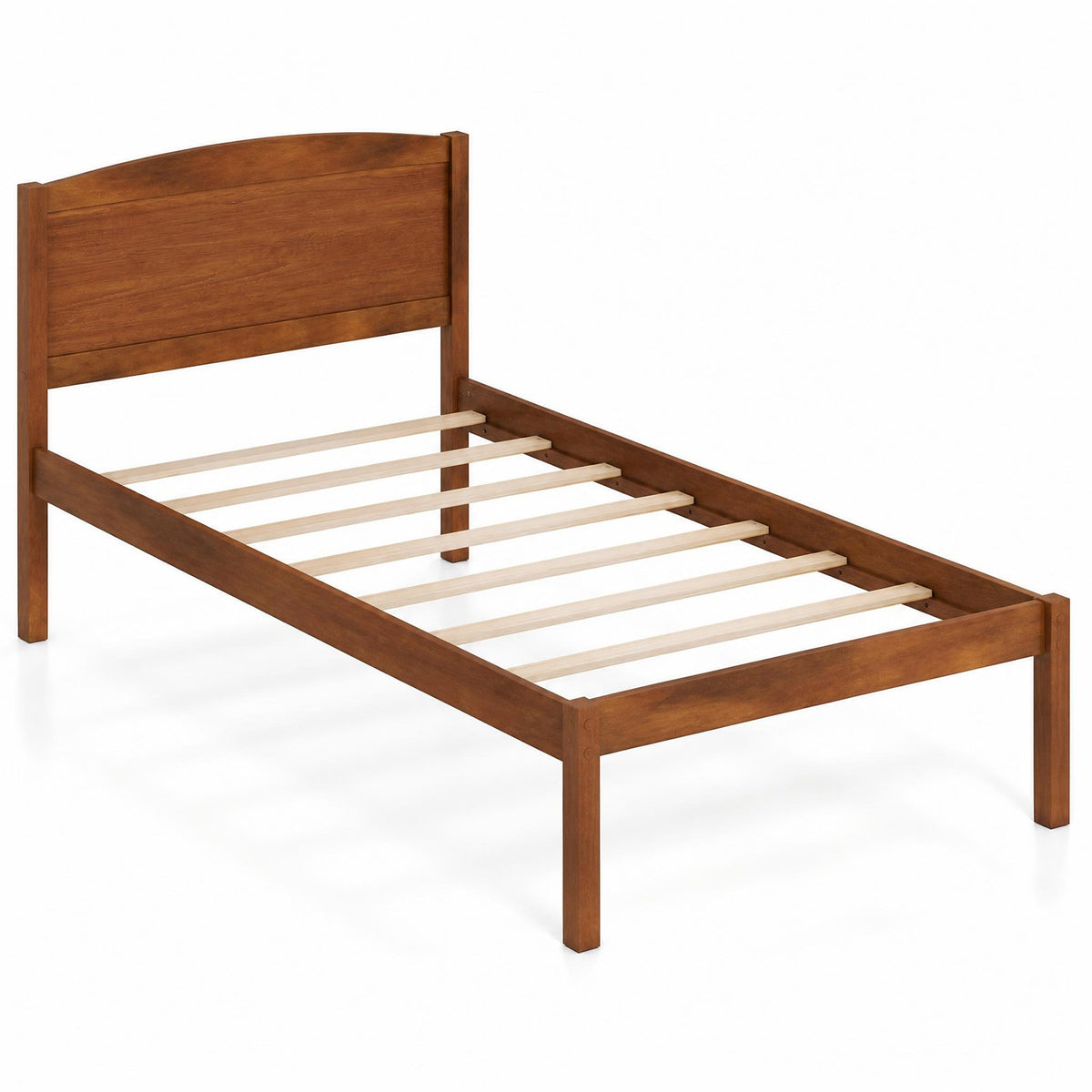 Goflame Wooden Bed Frame with Curved Headboard, Wood Slat Support | Farmhouse Platform Bed w/Heavy Duty Mattress Foundation