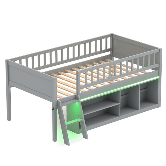 Goflame Low Loft Bed Twin Size with LED Lights