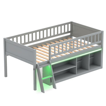 Goflame Low Loft Bed Twin Size with LED Lights