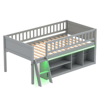 Goflame Low Loft Bed Twin Size with LED Lights