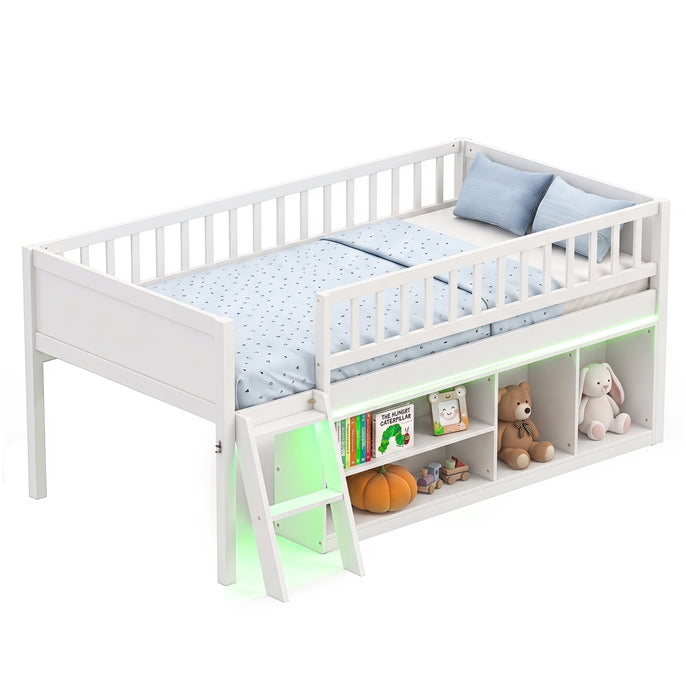 Goflame Low Loft Bed Twin Size with LED Lights