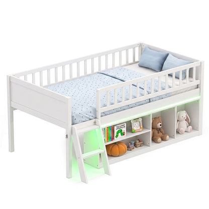 Goflame Low Loft Bed Twin Size with LED Lights
