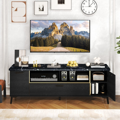 Goflame TV Stand for TVs up to 75", 63-Inch Mid Century Modern Entertainment Center with Flip Door Cabinet