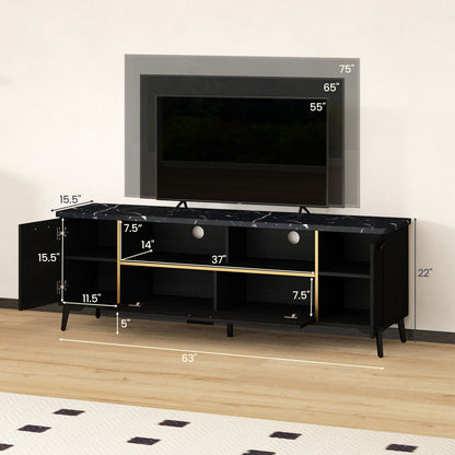 Goflame TV Stand for TVs up to 75", 63-Inch Mid Century Modern Entertainment Center with Flip Door Cabinet