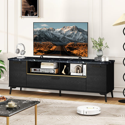 Goflame TV Stand for TVs up to 75", 63-Inch Mid Century Modern Entertainment Center with Flip Door Cabinet
