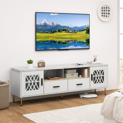 Goflame TV Stand for TV up to 80", 71-Inch Modern Entertainment Center with Glass Doors & 2 Storage Drawers