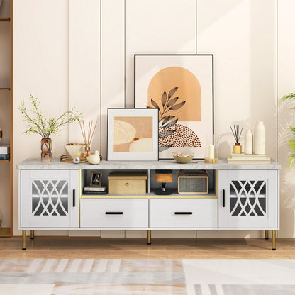Goflame TV Stand for TV up to 80", 71-Inch Modern Entertainment Center with Glass Doors & 2 Storage Drawers
