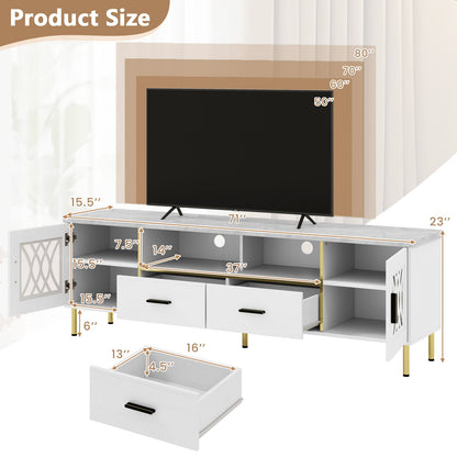 Goflame TV Stand for TV up to 80", 71-Inch Modern Entertainment Center with Glass Doors & 2 Storage Drawers