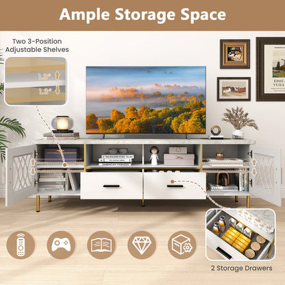 Goflame TV Stand for TV up to 80", 71-Inch Modern Entertainment Center with Glass Doors & 2 Storage Drawers