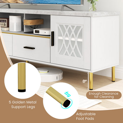 Goflame TV Stand for TV up to 80", 71-Inch Modern Entertainment Center with Glass Doors & 2 Storage Drawers