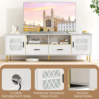 Goflame TV Stand for TV up to 80", 71-Inch Modern Entertainment Center with Glass Doors & 2 Storage Drawers